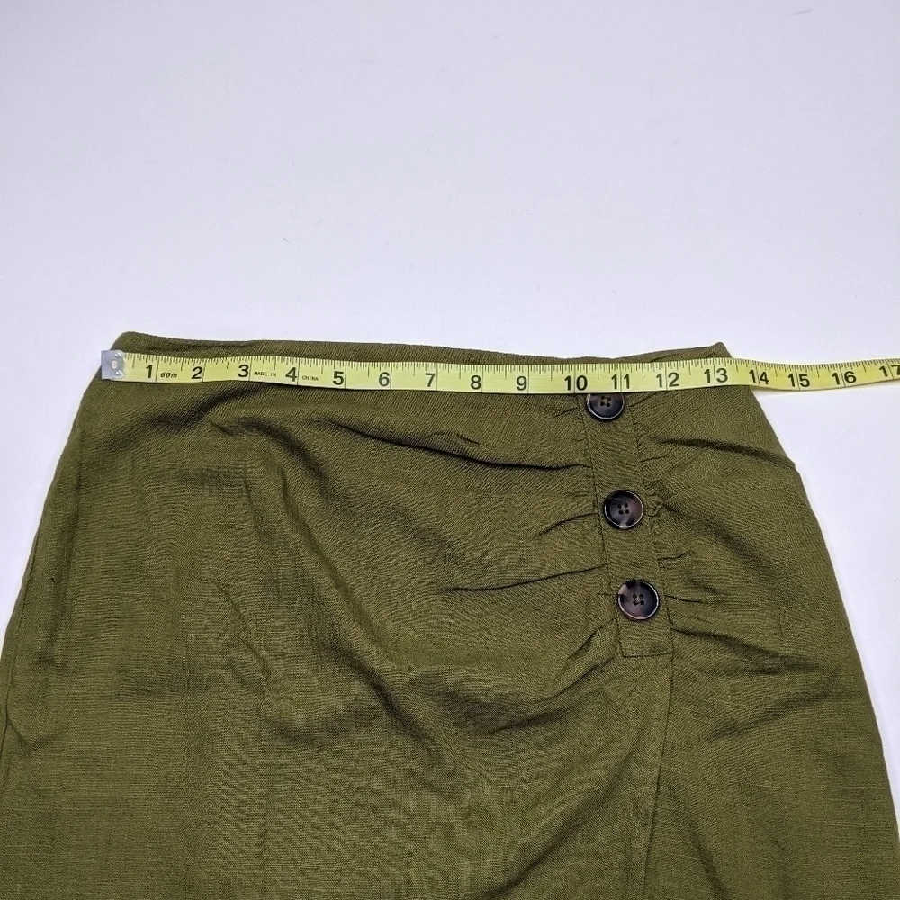 Forever 21 Faux Wrap Linen Blend Olive Green Mini Skirt - Size XS